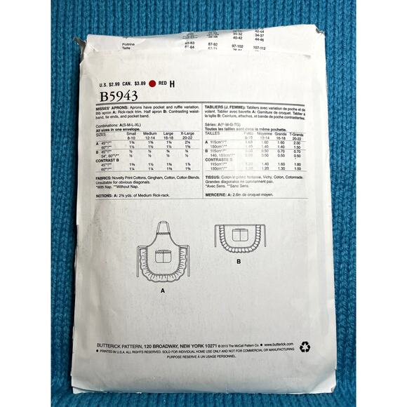 See & sew 5943 pattern full or half apron ruffle hem size small-extra large - Picture 4 of 6